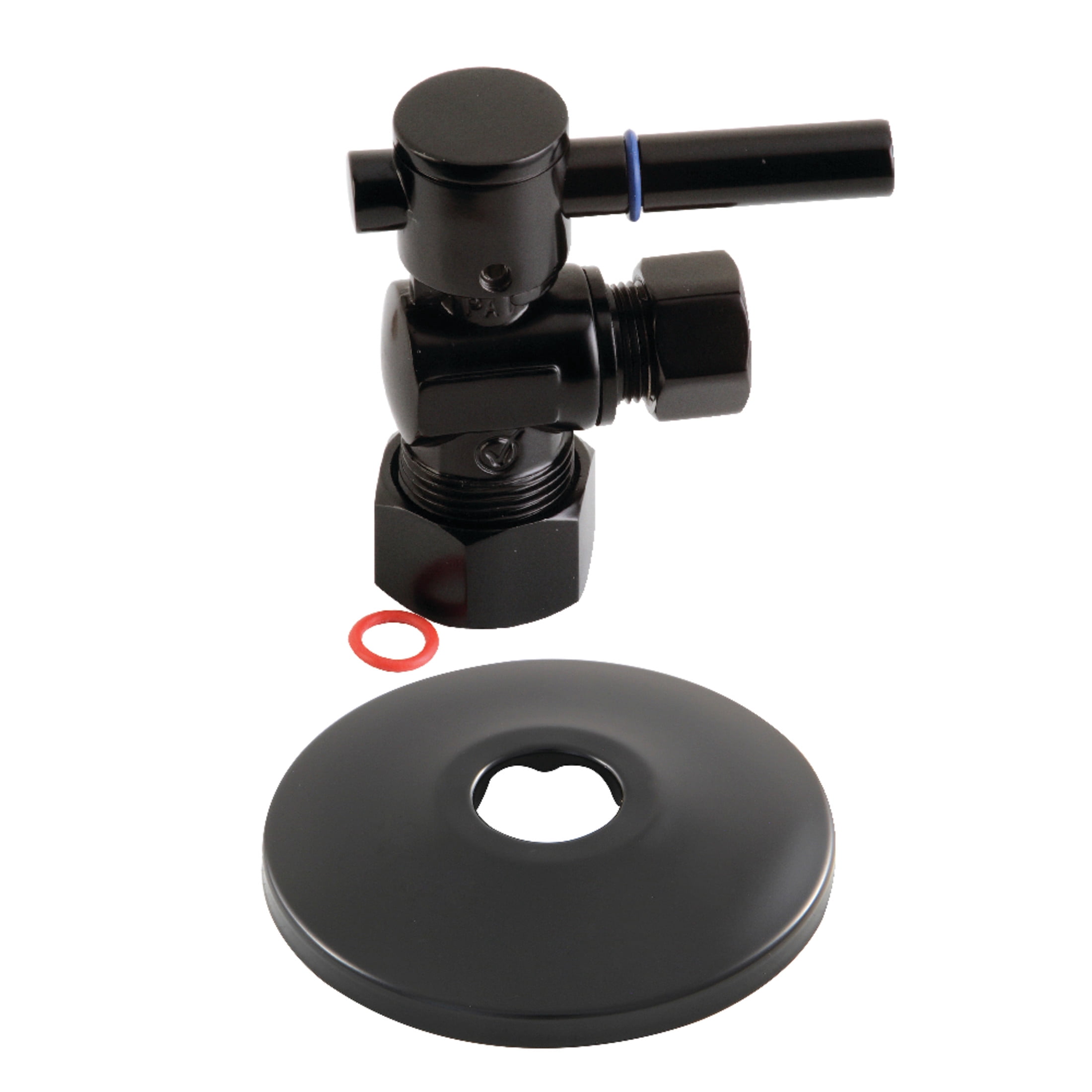 Kingston Brass CC53300DLK 5/8-Inch O.D. Comp x 3/8-Inch O.D. Comp Quarter-Turn Angle Shut-Off Valve with Flange in Matte Black