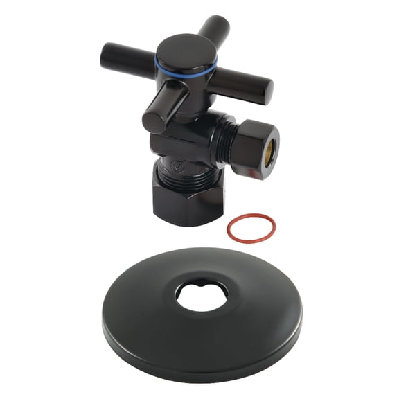 Kingston Brass CC53300DXK 5/8-Inch O.D. Comp x 3/8-Inch O.D. Comp Quarter-Turn Angle Shut-Off Valve with Flange in Matte Black