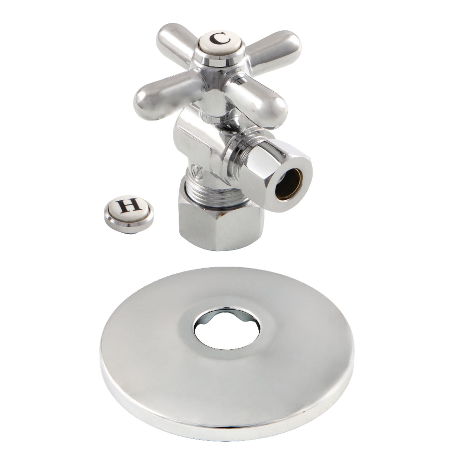 Polished Chrome Quarter-Turn Angle Stop Valve with Flange