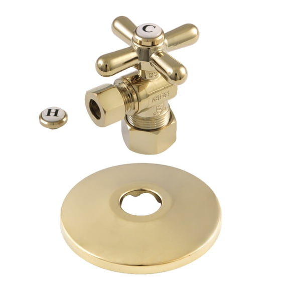 Kingston Brass CC53302XK 5/8" OD Comp x 3/8" OD Comp Quarter-Turn Angle Stop Valve with Flange, Polished Brass