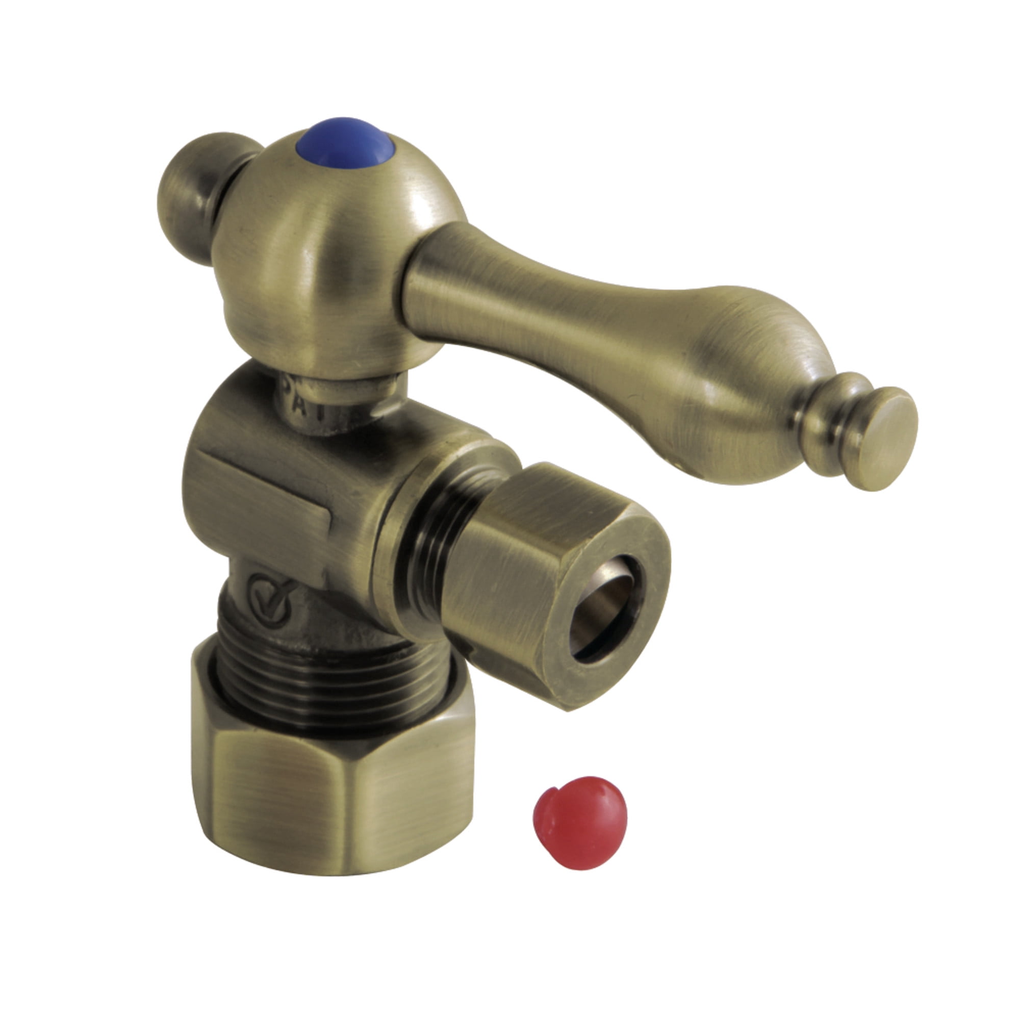 Kingston Brass CC53303 5/8-Inch O.D. Comp x 3/8-Inch O.D. Comp Quarter-Turn Angle Shut-Off Valve in Antique Brass