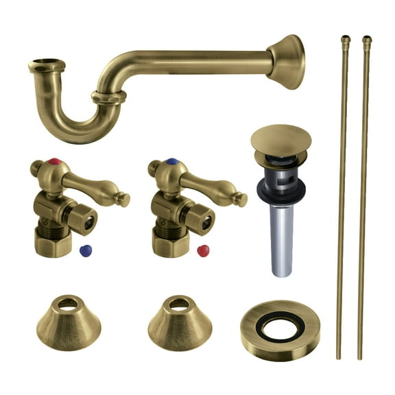 Kingston Brass CC53303VOKB30 Standard Mount Traditional Plumbing Sink Trim Kit with P-Trap and Overflow Drain, Antique Brass