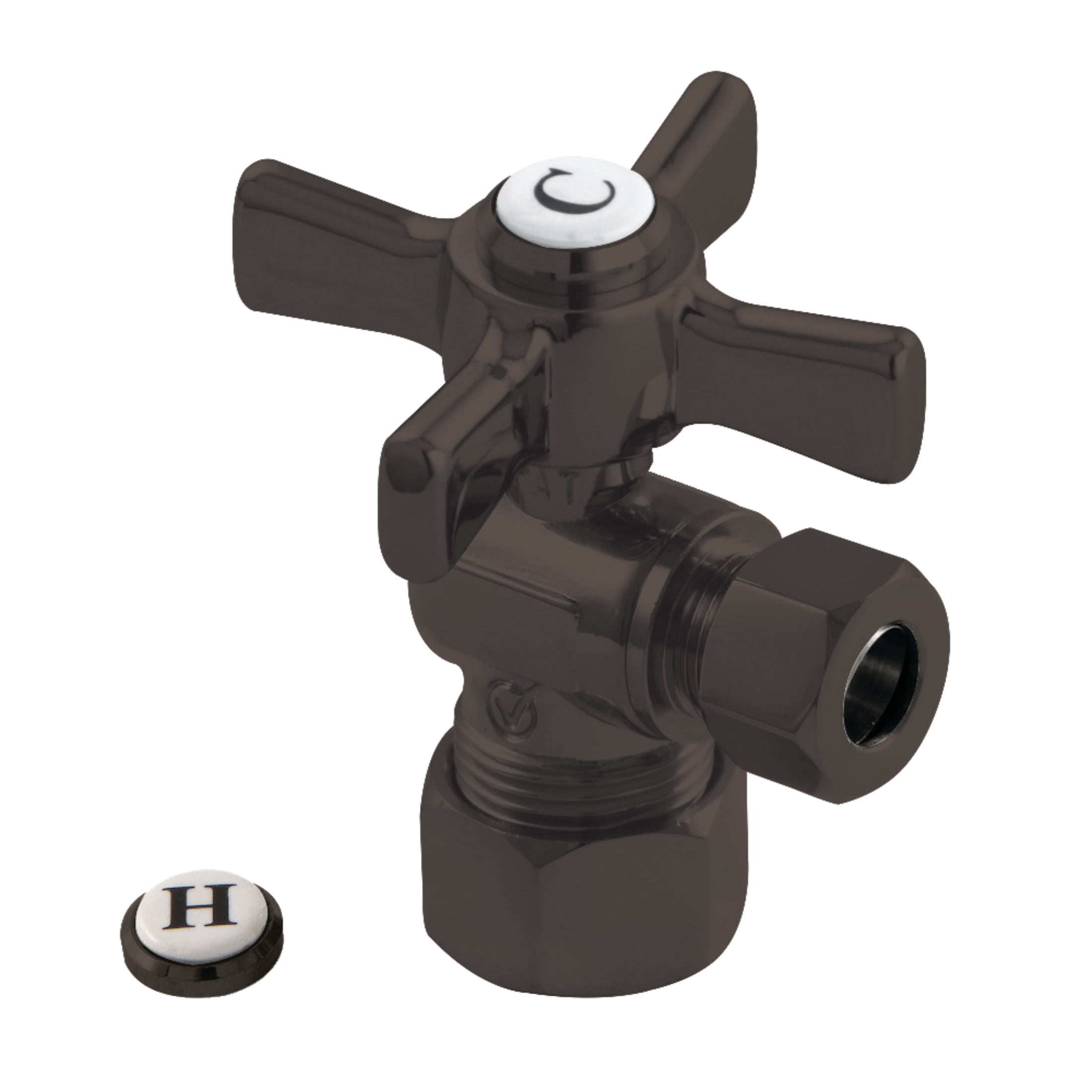 Kingston Brass CC53305ZX 5/8-Inch O.D. Comp x 3/8-Inch O.D. Comp Quarter-Turn Angle Shut-Off Valve in Oil Rubbed Bronze