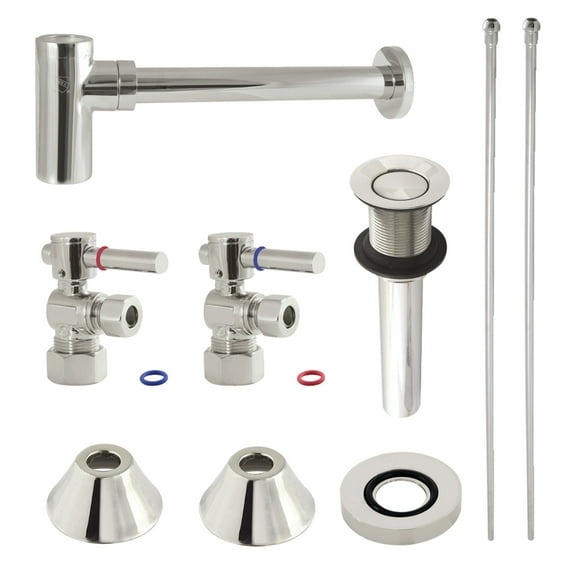 Kingston Brass CC53306DLVKB30 Standard Mount Modern Plumbing Sink Trim Kit with Bottle Trap and Drain, Polished Nickel