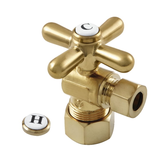 Kingston Brass CC53307X 5/8-Inch O.D. Comp x 3/8-Inch O.D. Comp Quarter-Turn Angle Shut-Off Valve in Brushed Brass