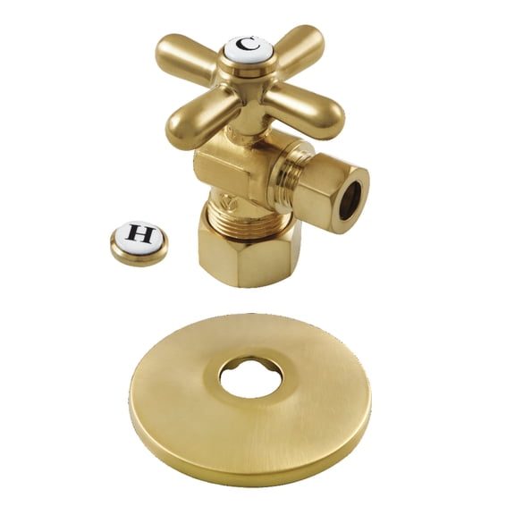 Kingston Brass CC53307XK 5/8" OD Comp x 3/8" OD Comp Quarter-Turn Angle Stop Valve with Flange, Brushed Brass