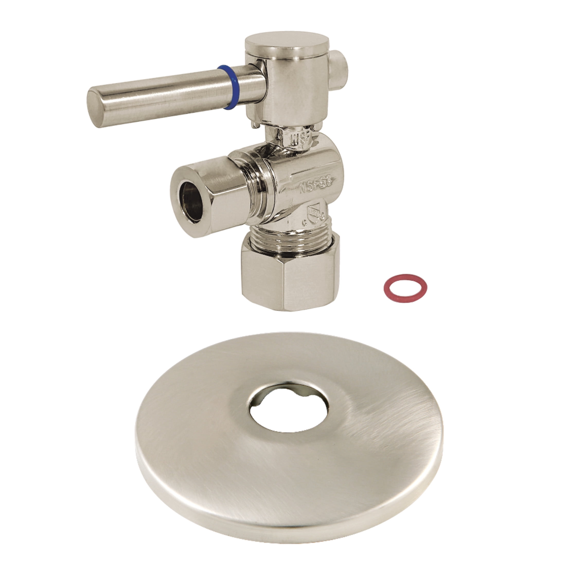 Kingston Brass CC53308DLK 5/8-Inch O.D. Comp x 3/8-Inch O.D. Comp Quarter-Turn Angle Shut-Off Valve with Flange in Brushed Nickel