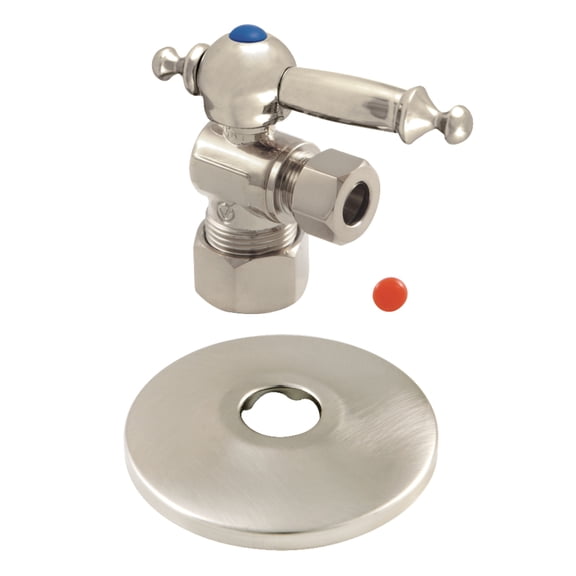 Kingston Brass CC53308TLK 5/8-Inch O.D. Comp x 3/8-Inch O.D. Comp Quarter-Turn Angle Shut-Off Valve with Flange in Brushed Nickel