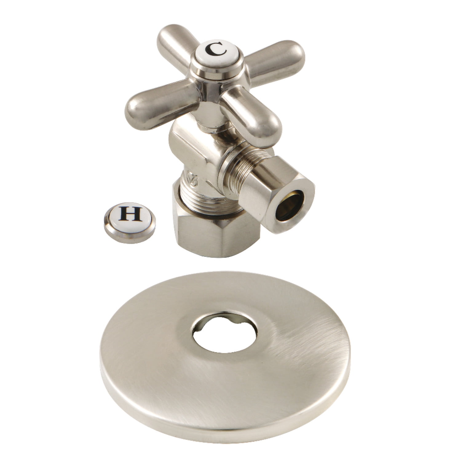 Brushed Nickel Quarter-Turn Angle Stop Valve with Flange