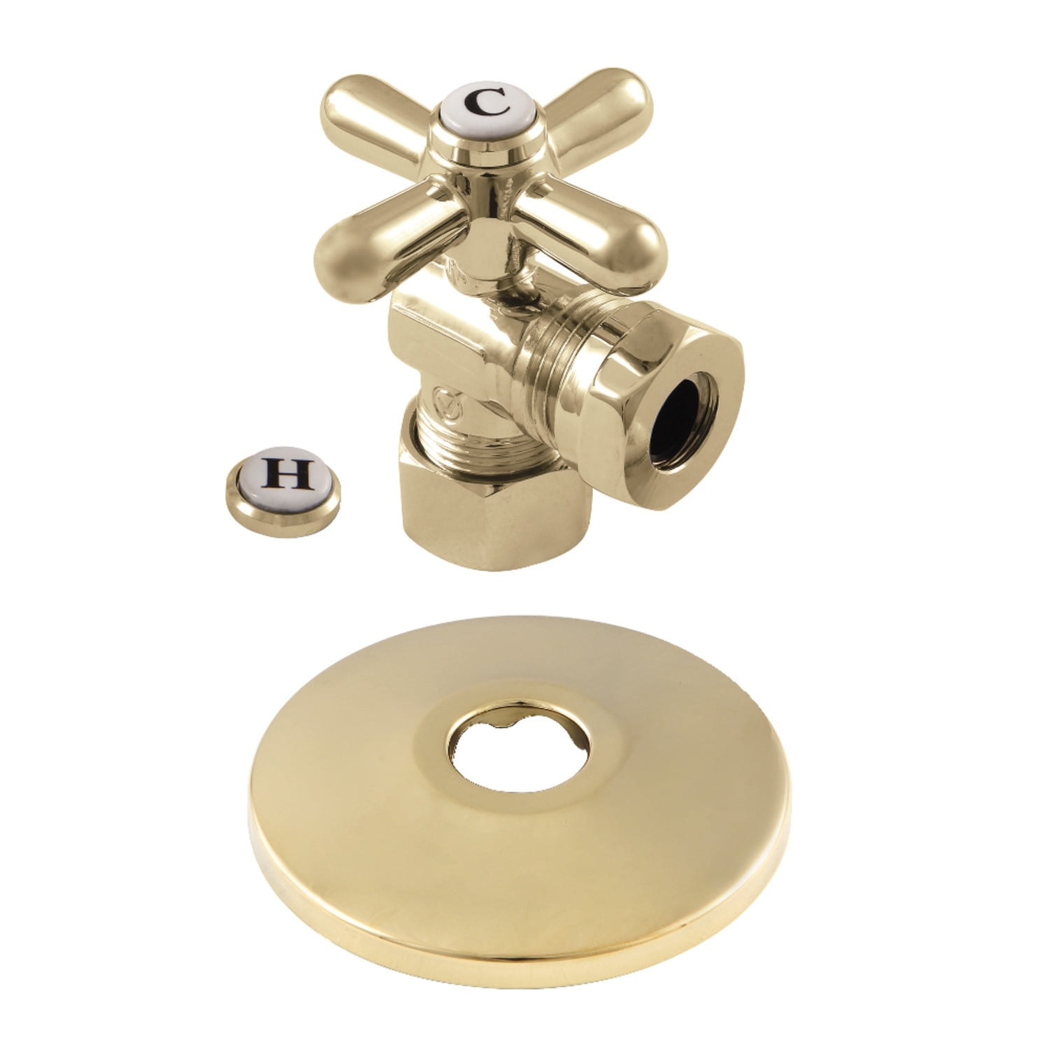 Polished Brass Quarter-Turn Angle Stop Valve with Flange