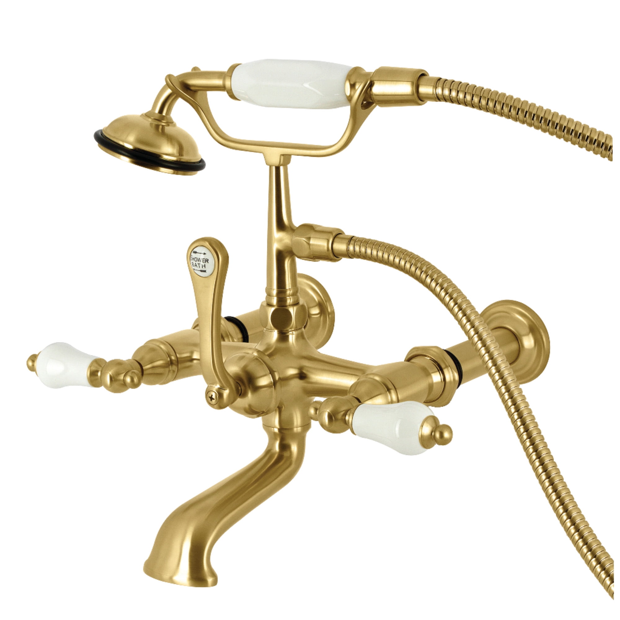 Vintage Brushed Brass Wall Mount Tub Faucet with Hand Shower
