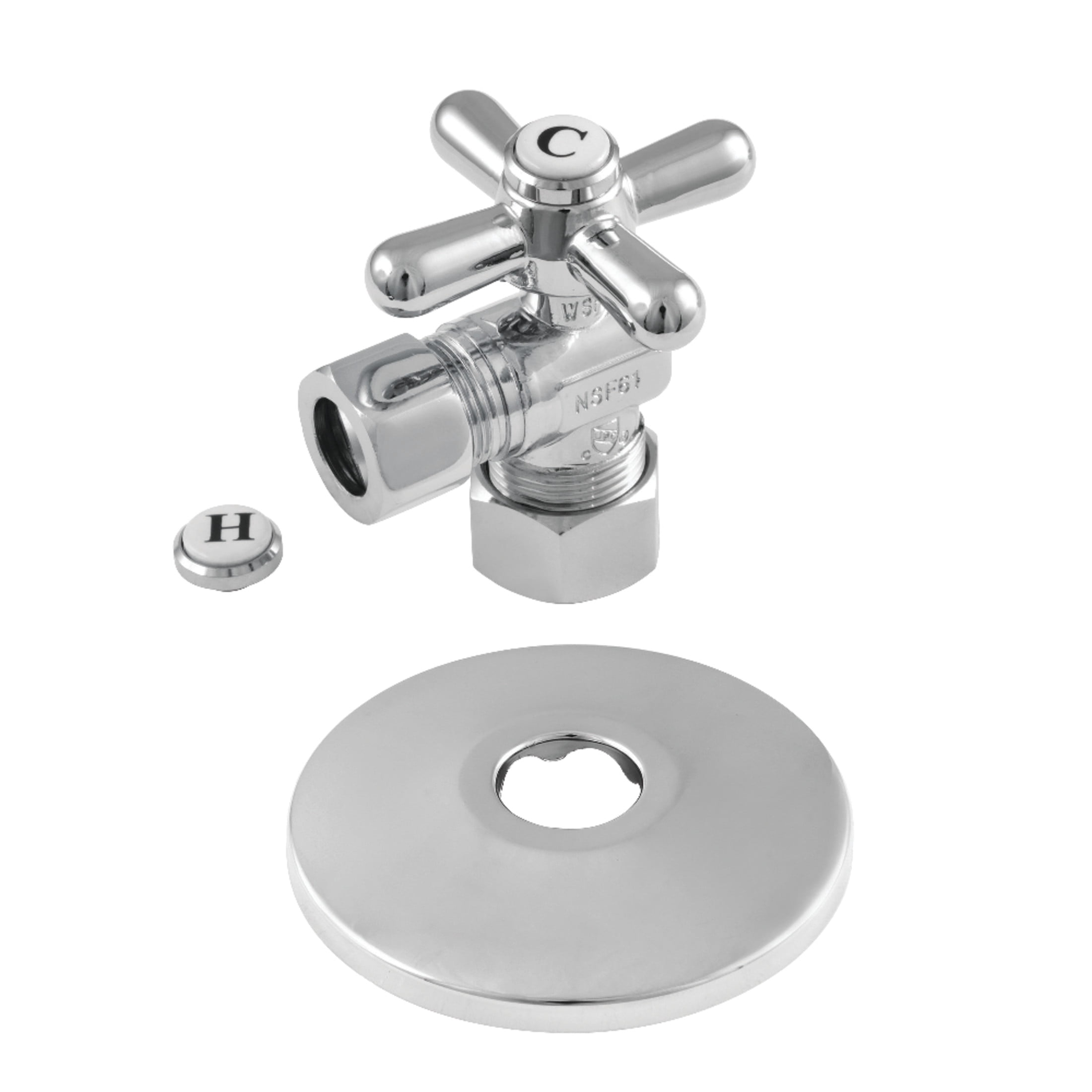 Kingston Brass CC54401XK 5/8-Inch O.D. Comp x 1/2-Inch O.D. Comp Quarter-Turn Angle Shut-Off Valve with Flange in Polished Chrome