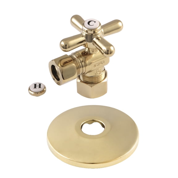 Kingston Brass CC54402XK 5/8-Inch O.D. Comp x 1/2-Inch O.D. Comp Quarter-Turn Angle Shut-Off Valve with Flange in Polished Brass