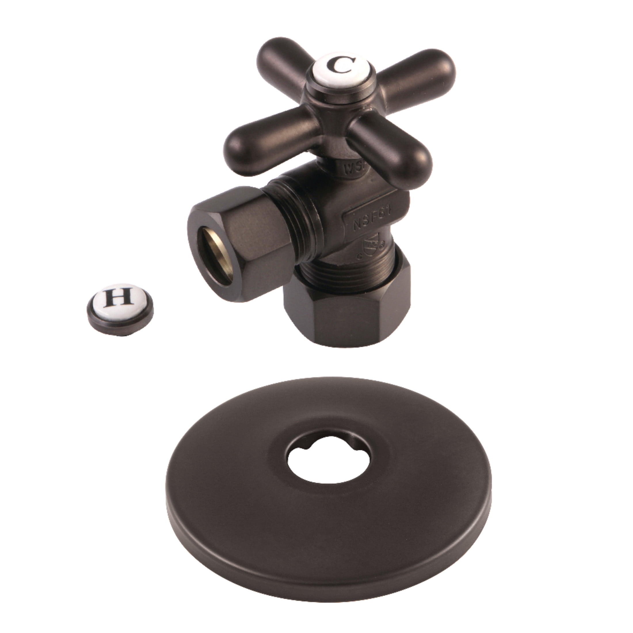 Kingston Brass CC54405XK 5/8-Inch O.D. Comp x 1/2-Inch O.D. Comp Quarter-Turn Angle Shut-Off Valve with Flange in Oil Rubbed Bronze