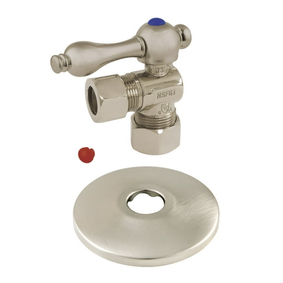 Kingston Brass CC54408K 5/8" OD Comp x 1/2" OD Comp Quarter-Turn Angle Stop Valve with Flange, Brushed Nickel