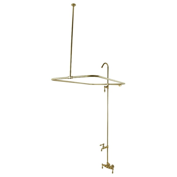 Kingston Brass CC61T7 Four-Handle 2-Hole Tub Wall Mount Clawfoot Tub Faucet with Shower Enclosure in Brushed Brass