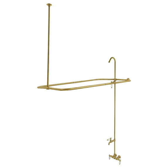 Kingston Brass CC63T7 Three-Handle 2-Hole Tub Wall Mount Clawfoot Tub Faucet with Shower Enclosure in Brushed Brass