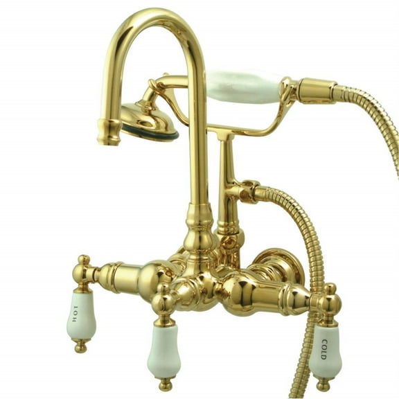 Kingston Brass CC9T2 Vintage 3-3/8-Inch Wall Tub Faucet with Hand shower, Polished Brass