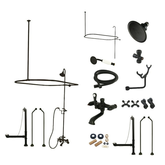 Kingston Brass CCK1180AX Vintage Tub Wall Mount Clawfoot Tub Faucet Accessories with Shower Enclosure and Hand Shower, Matte Black