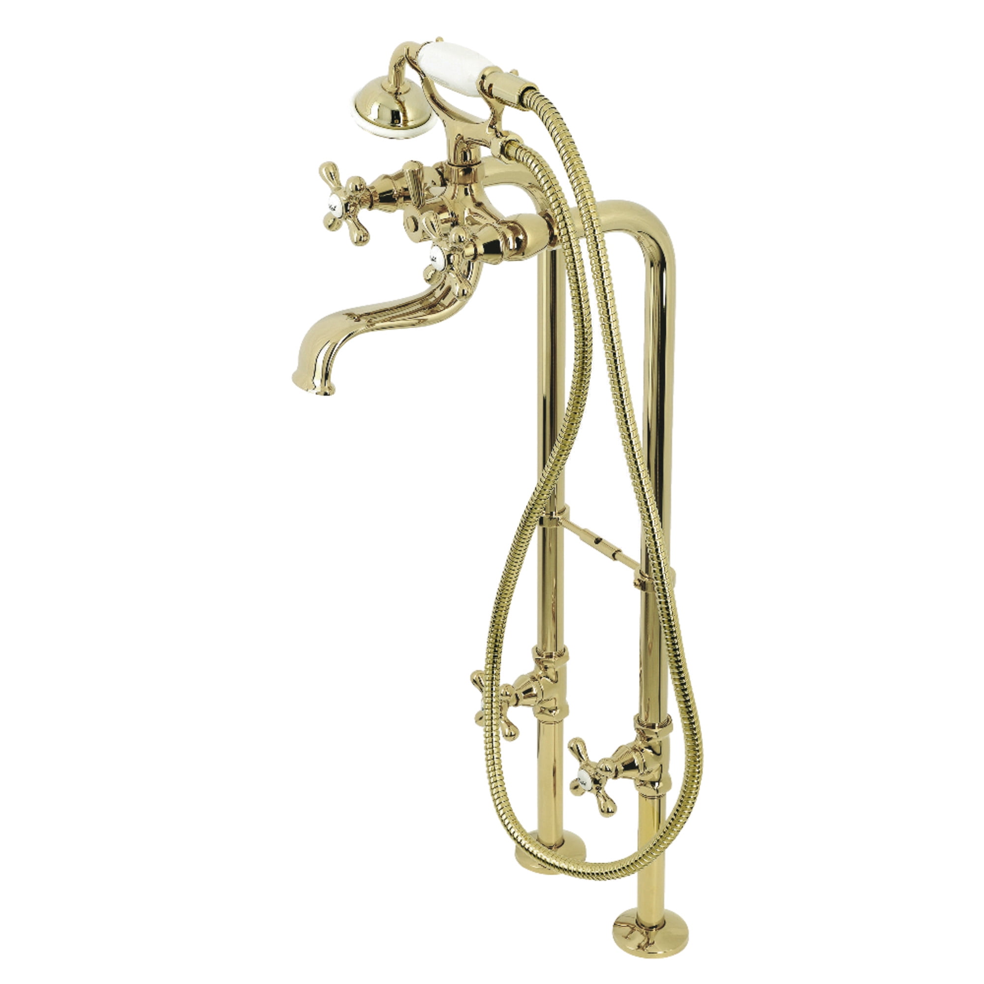 Kingston Brass CCK226K2 Kingston Freestanding Clawfoot Tub Faucet Package with Supply Line, Polished Brass