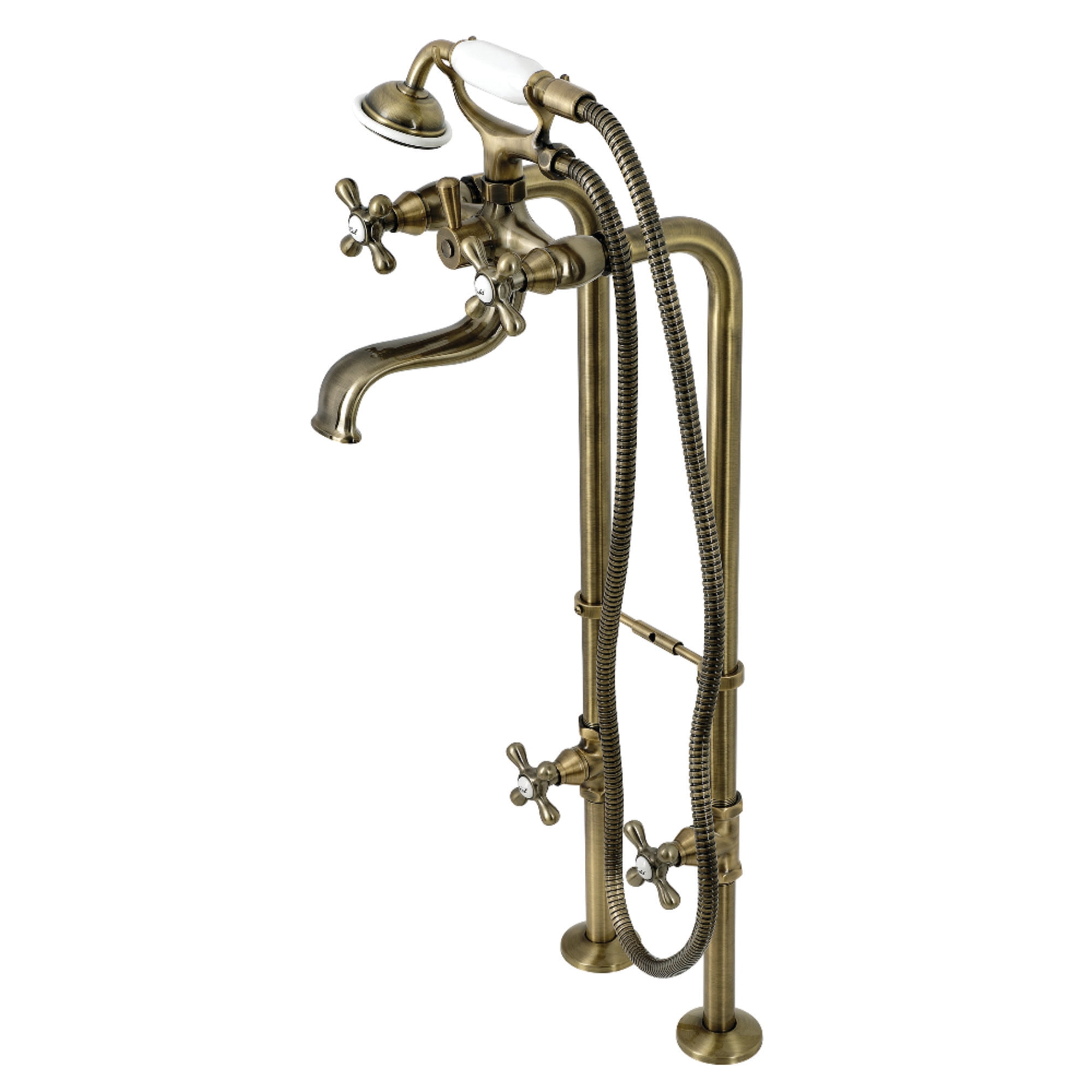 Kingston Brass CCK226K3 Kingston Freestanding Clawfoot Tub Faucet Package with Supply Line, Antique Brass
