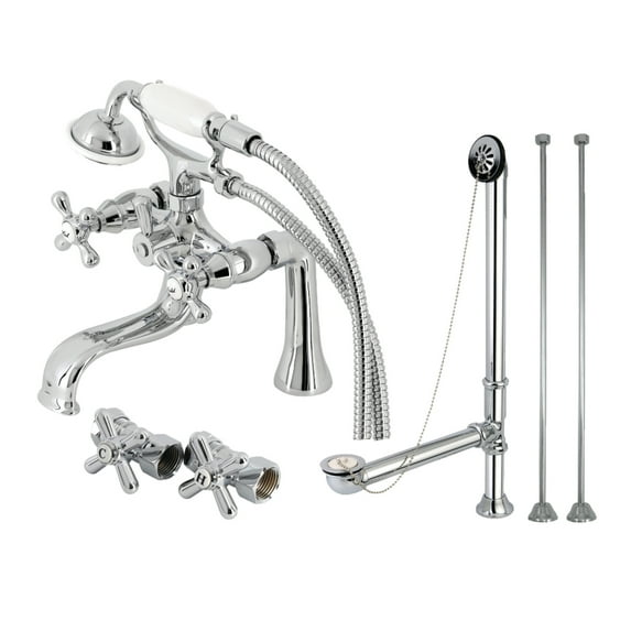 Kingston Brass CCK228C Vintage Deck Mount Clawfoot Tub Faucet Package with Supply Line, Hand Shower and Tub Drain, Polished Chrome