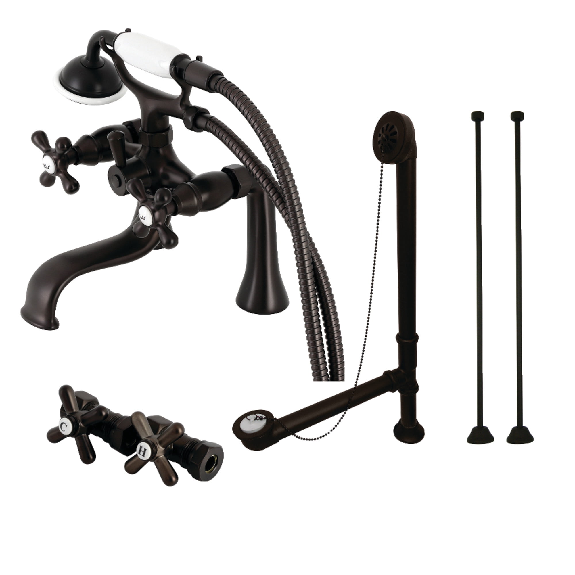 Kingston Brass CCK228ORB Vintage Deck Mount Clawfoot Tub Faucet Package with Supply Line, Hand Shower and Tub Drain, Oil Rubbed Bronze