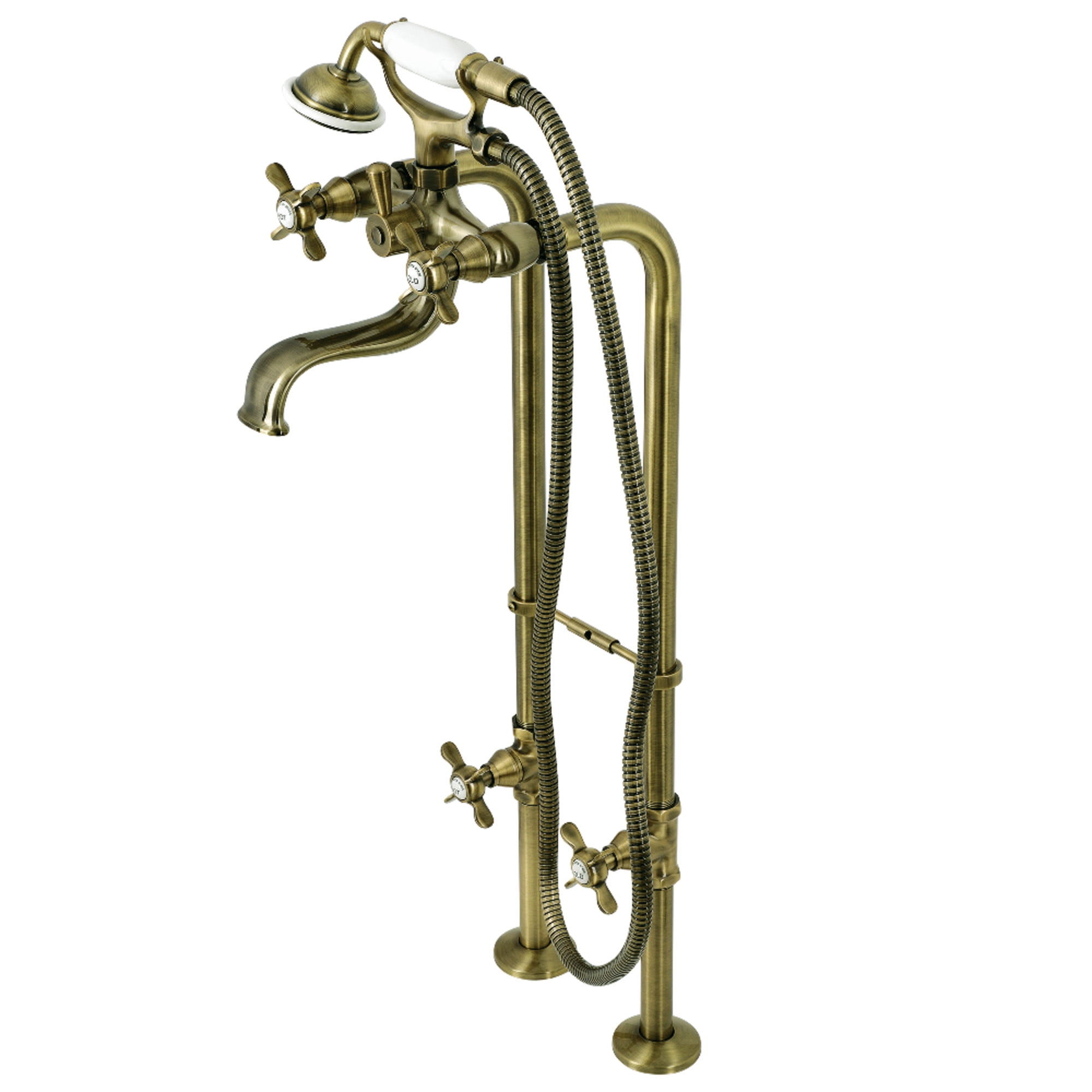 Kingston Brass CCK246K3 Essex Freestanding Clawfoot Tub Faucet Package with Supply Line, Antique Brass