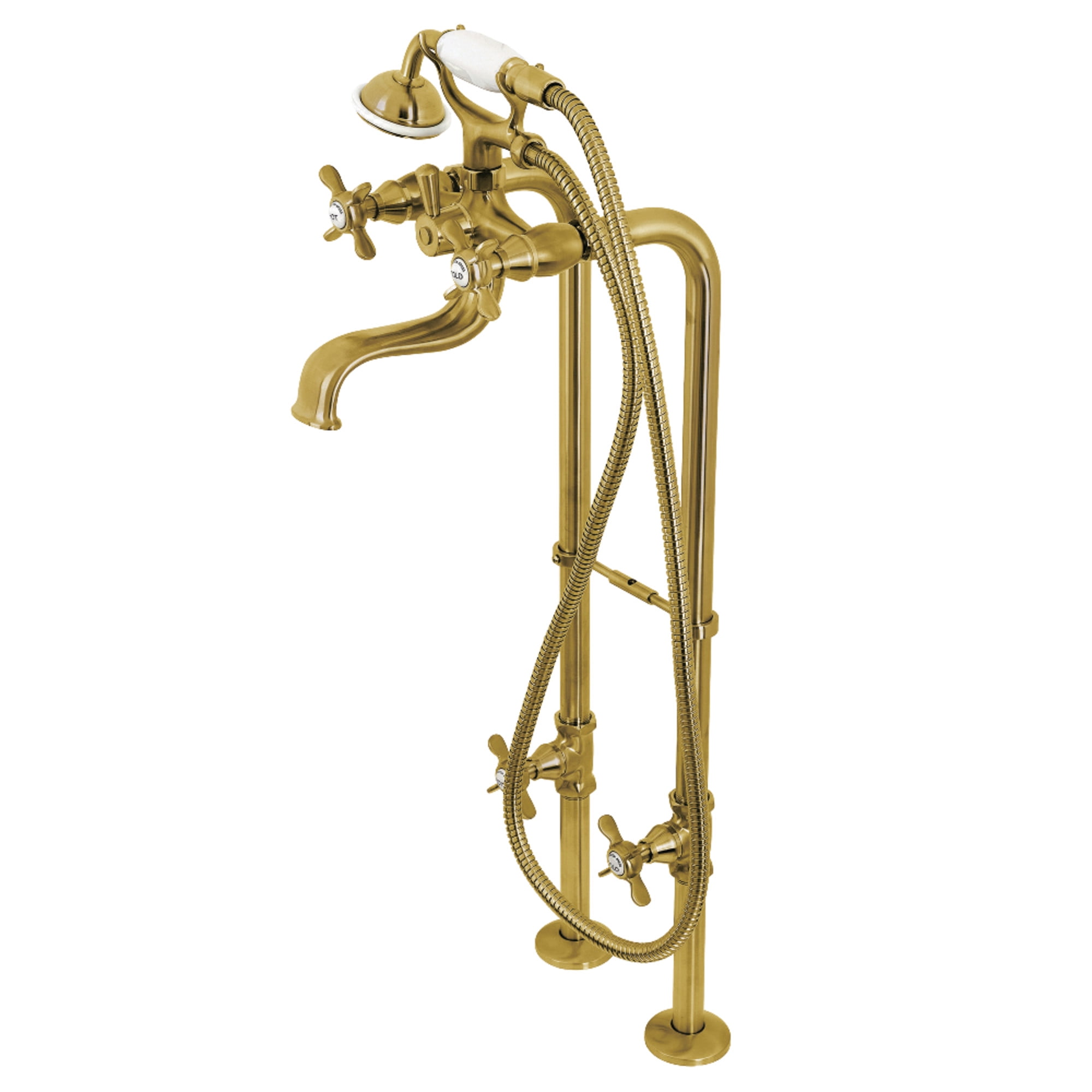 Kingston Brass CCK246K7 Essex Freestanding Clawfoot Tub Faucet Package with Supply Line, Brushed Brass