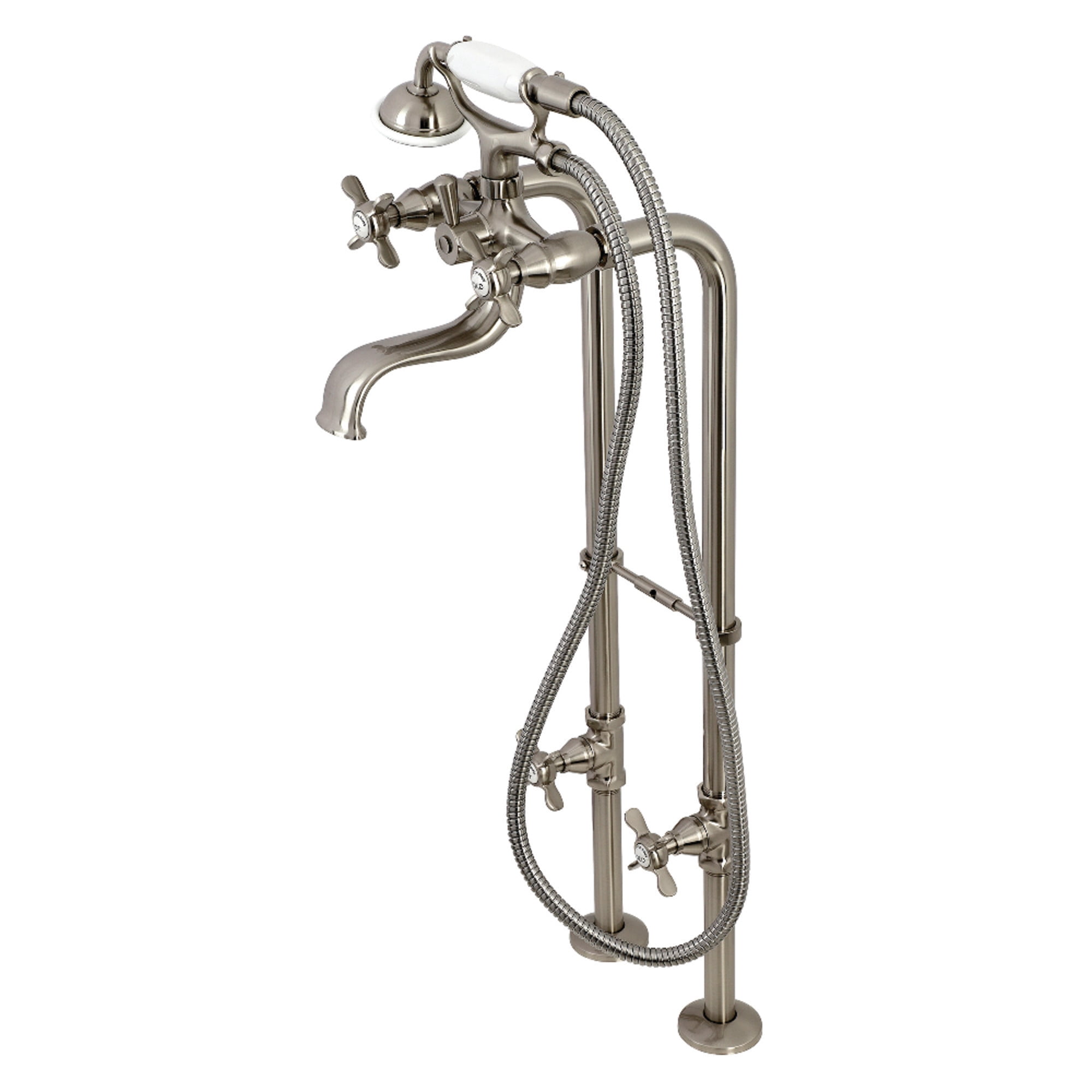 Kingston Brass CCK246K8 Essex Freestanding Clawfoot Tub Faucet Package with Supply Line, Brushed Nickel