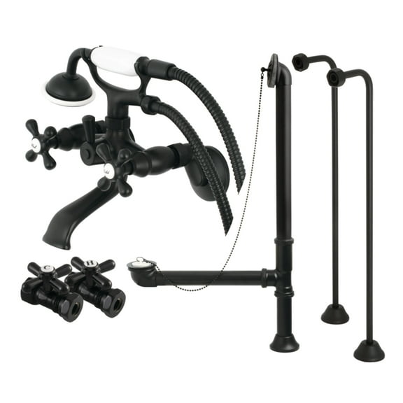 Kingston Brass CCK265MB Vintage Wall Mount Clawfoot Tub Faucet Package with Supply Line, Hand Shower and Tub Drain, Matte Black