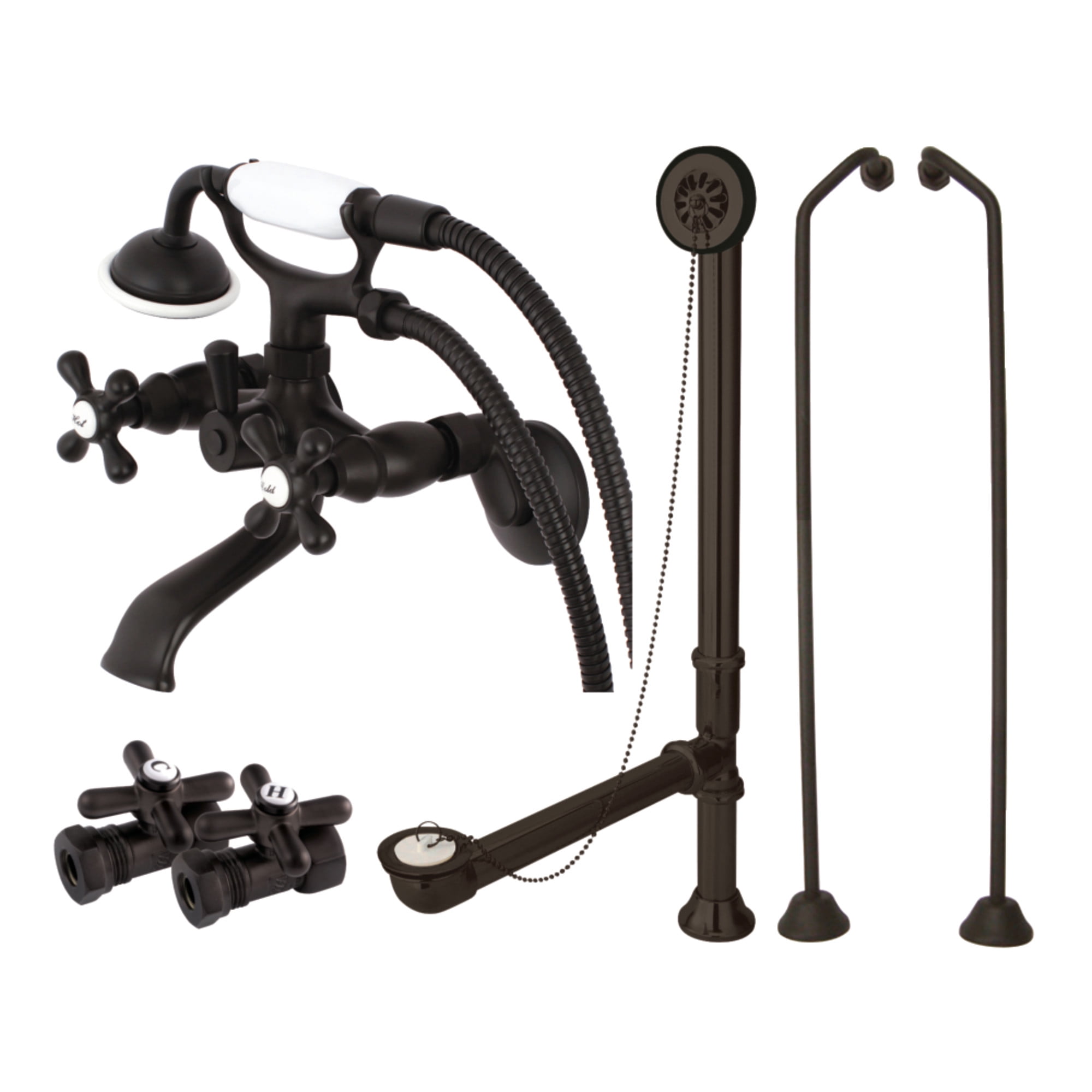 Kingston Brass CCK265ORBD Vintage Wall Mount Clawfoot Tub Faucet Package with Supply Line, Hand Shower and Tub Drain, Oil Rubbed Bronze