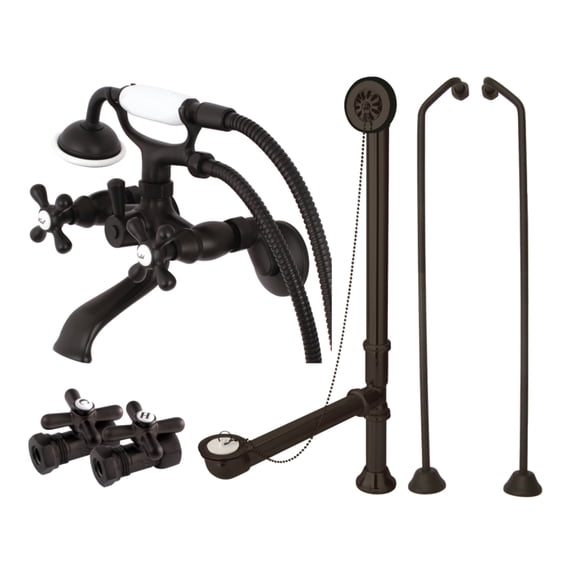 Kingston Brass CCK265ORBD Vintage Wall Mount Clawfoot Tub Faucet Package with Supply Line, Hand Shower and Tub Drain, Oil Rubbed Bronze