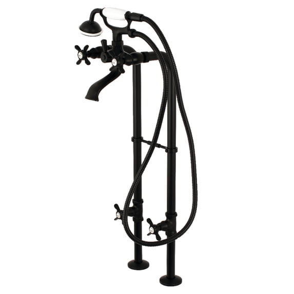 Kingston Brass CCK285K0 Kingston Freestanding Tub Faucet with Supply Line and Stop Valve, Matte Black