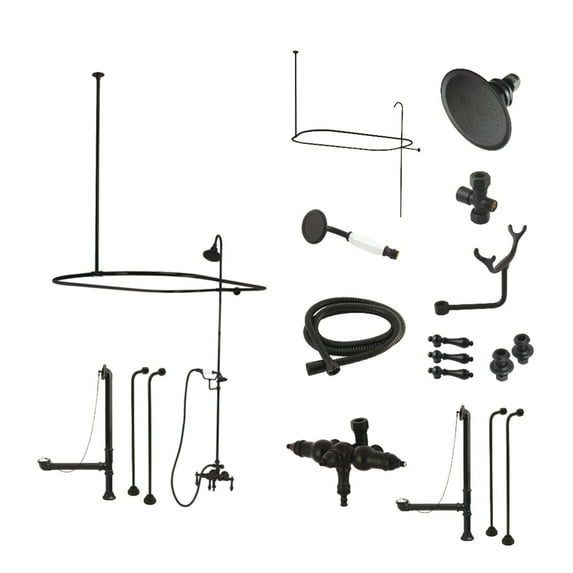 Kingston Brass CCK3140AL Vintage Tub Wall Mount Down Spout Clawfoot Tub Faucet Package with Shower Enclosure and Hand Shower, Matte Black