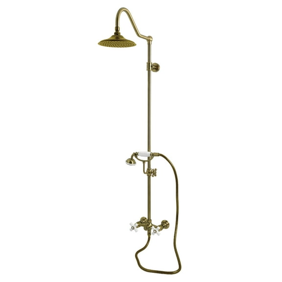 Kingston Brass CCK3663PX Kingston Wall Mount Rain Drop Shower System with Hand Shower, Antique Brass
