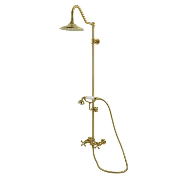 Kingston Brass CCK3667AX Kingston Wall Mount Rain Drop Shower System with Hand Shower, Brushed Brass