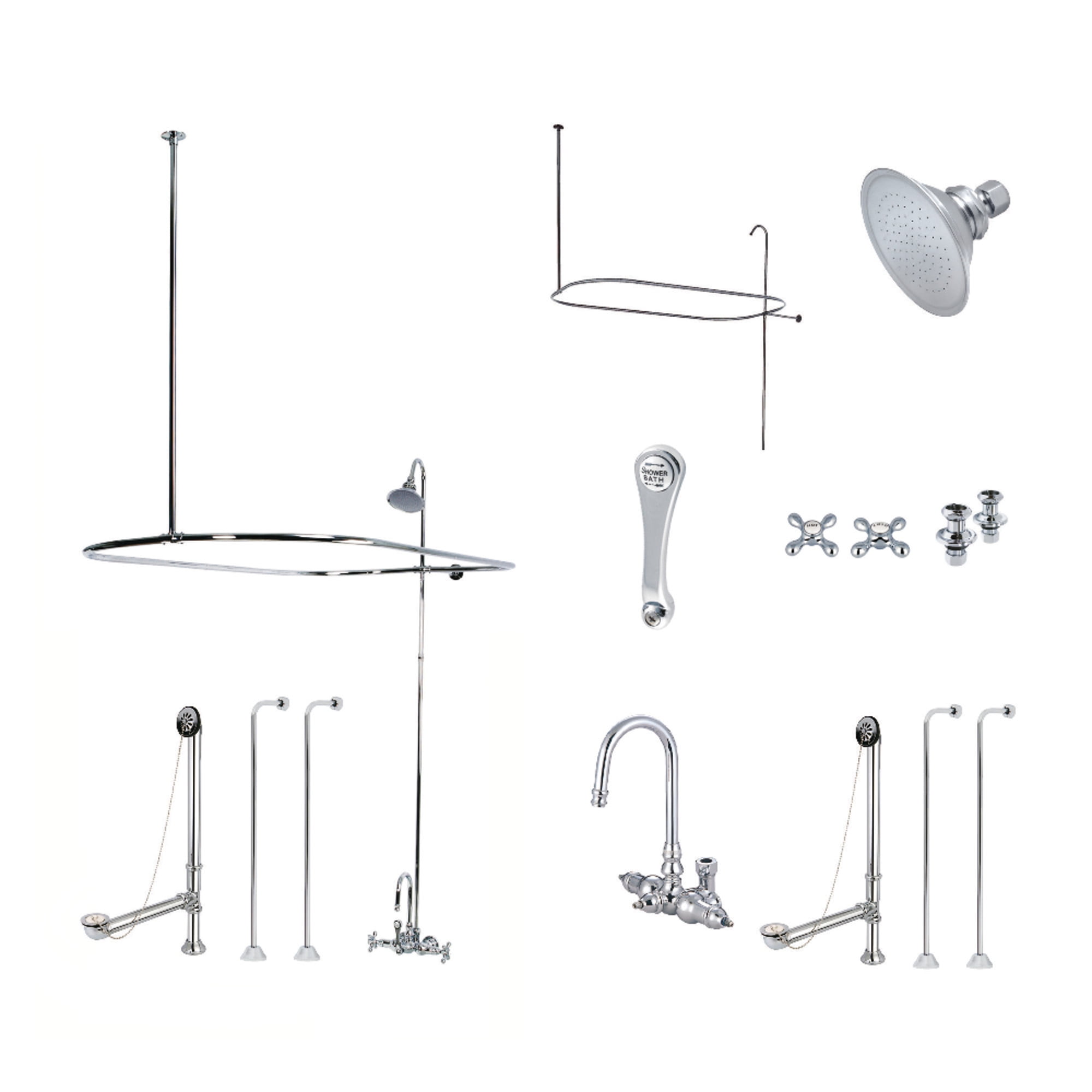 Kingston Brass CCK4141AX Vintage Tub Wall Mount Clawfoot Tub Faucet Package with Shower Enclosure, Polished Chrome