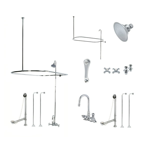 Kingston Brass CCK4141AX Vintage Tub Wall Mount Clawfoot Tub Faucet Package with Shower Enclosure, Polished Chrome