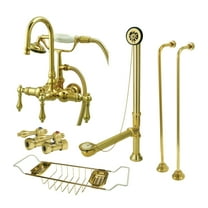 Kingston Brass CCK7T2SS-TC Vintage Wall Mount Clawfoot Tub Faucet Package with Supply Line, Hand Shower and Tub Drain, Polished Brass