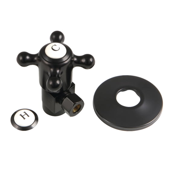 Kingston Brass CD43300BXK 1/2" FIP x 3/8" O.D. Anti-Seize Deluxe Quarter-Turn Ceramic Hardisc Cartridge Angle Stop with Flange, Matte Black