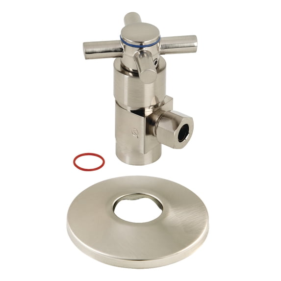 Kingston Brass CD43308DXK 1/2" FIP x 3/8" O.D. Anti-Seize Deluxe Quarter-Turn Ceramic Hardisc Cartridge Angle Stop with Flange, Brushed Nickel