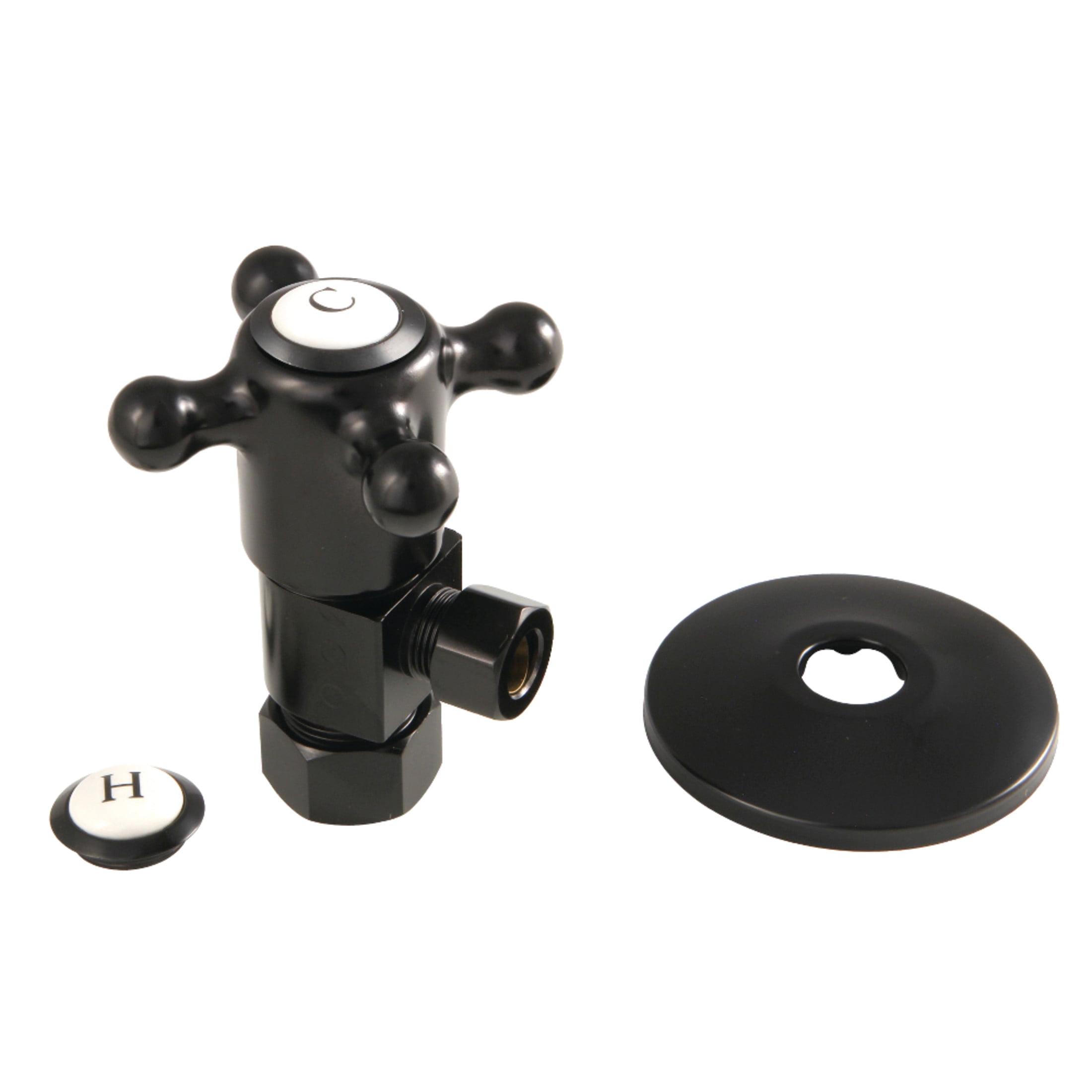 Kingston Brass CD53300BXK 5/8-Inch O.D. Comp x 3/8-Inch O.D. Comp Anti-Seize Deluxe Quarter-Turn Ceramic Hardisc Cartridge Angle Stop with Flange in Matte Black