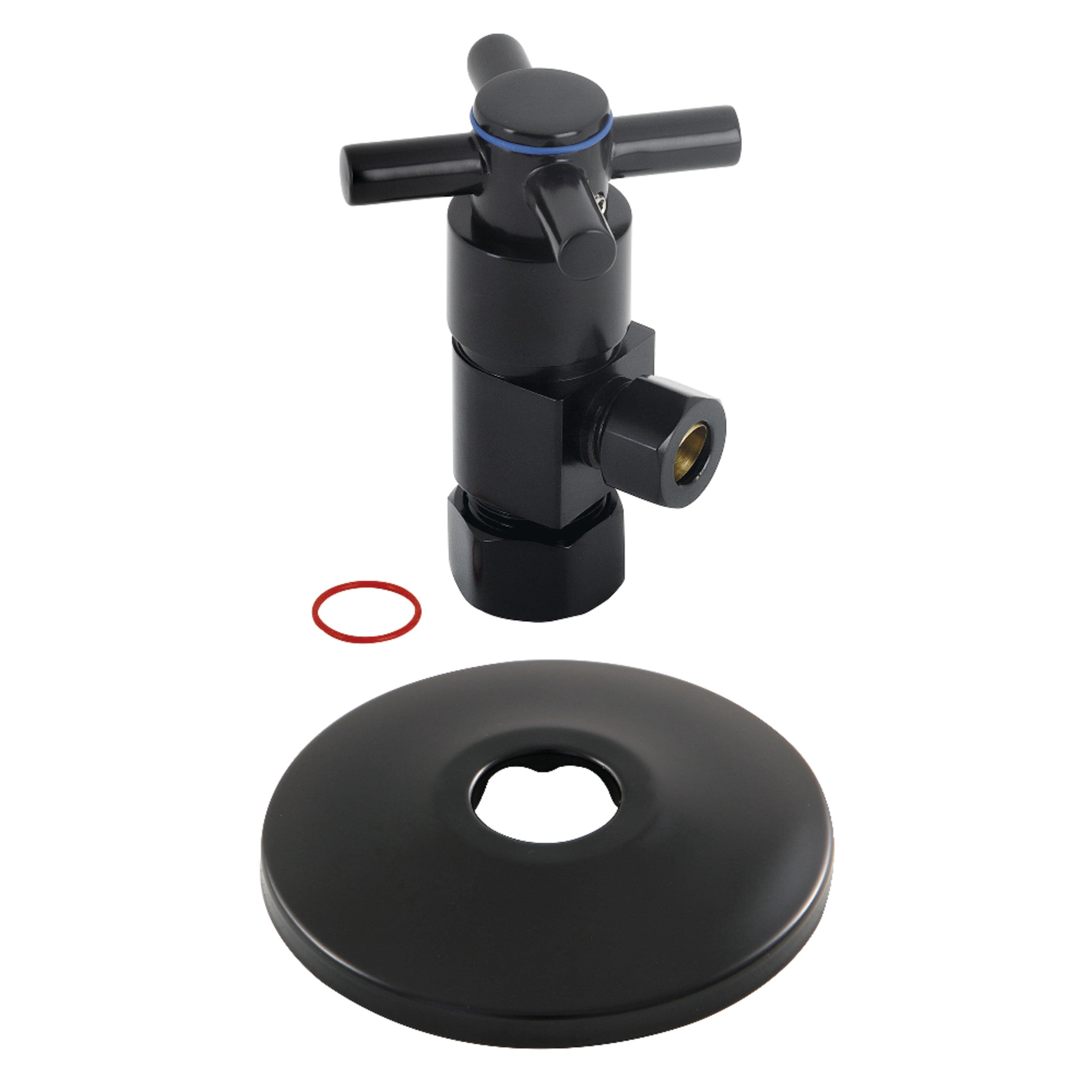 Kingston Brass CD53300DXK 5/8-Inch O.D. Comp x 3/8-Inch O.D. Comp Anti-Seize Deluxe Quarter-Turn Ceramic Hardisc Cartridge Angle Stop with Flange in Matte Black