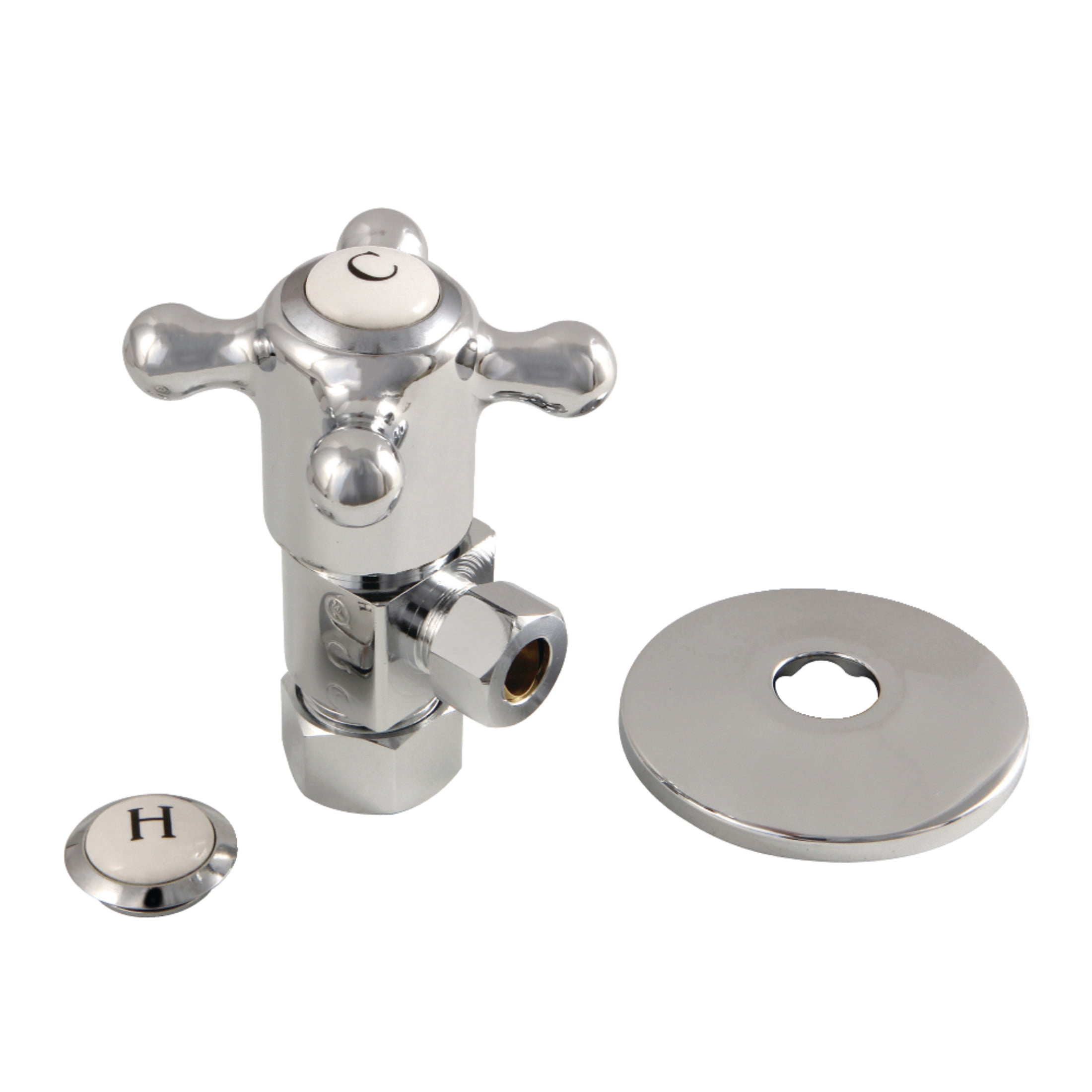 Kingston Brass CD53301BXK 5/8-Inch O.D. Comp x 3/8-Inch O.D. Comp Anti-Seize Deluxe Quarter-Turn Ceramic Hardisc Cartridge Angle Stop with Flange in Polished Chrome