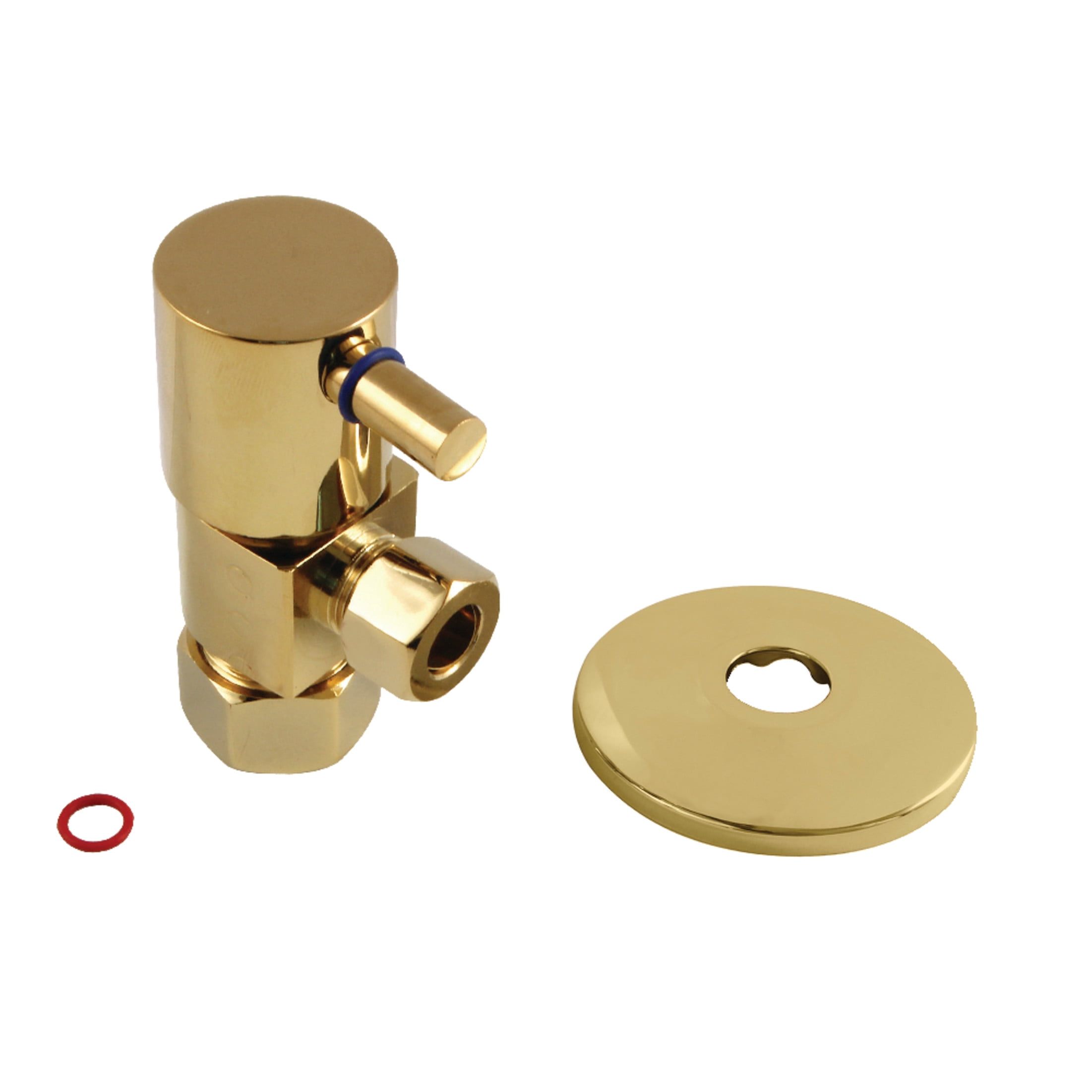 Kingston Brass CD53302DLK 5/8-Inch O.D. Comp x 3/8-Inch O.D. Comp Anti-Seize Deluxe Quarter-Turn Ceramic Hardisc Cartridge Angle Stop with Flange in Polished Brass