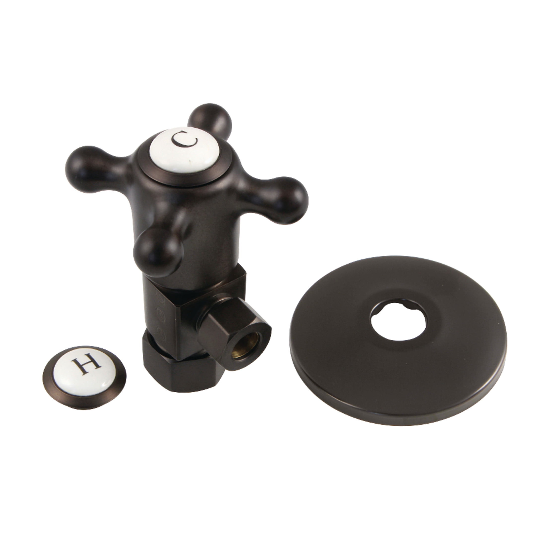 Kingston Brass CD53305BXK 5/8-Inch O.D. Comp x 3/8-Inch O.D. Comp Anti-Seize Deluxe Quarter-Turn Ceramic Hardisc Cartridge Angle Stop with Flange in Oil Rubbed Bronze