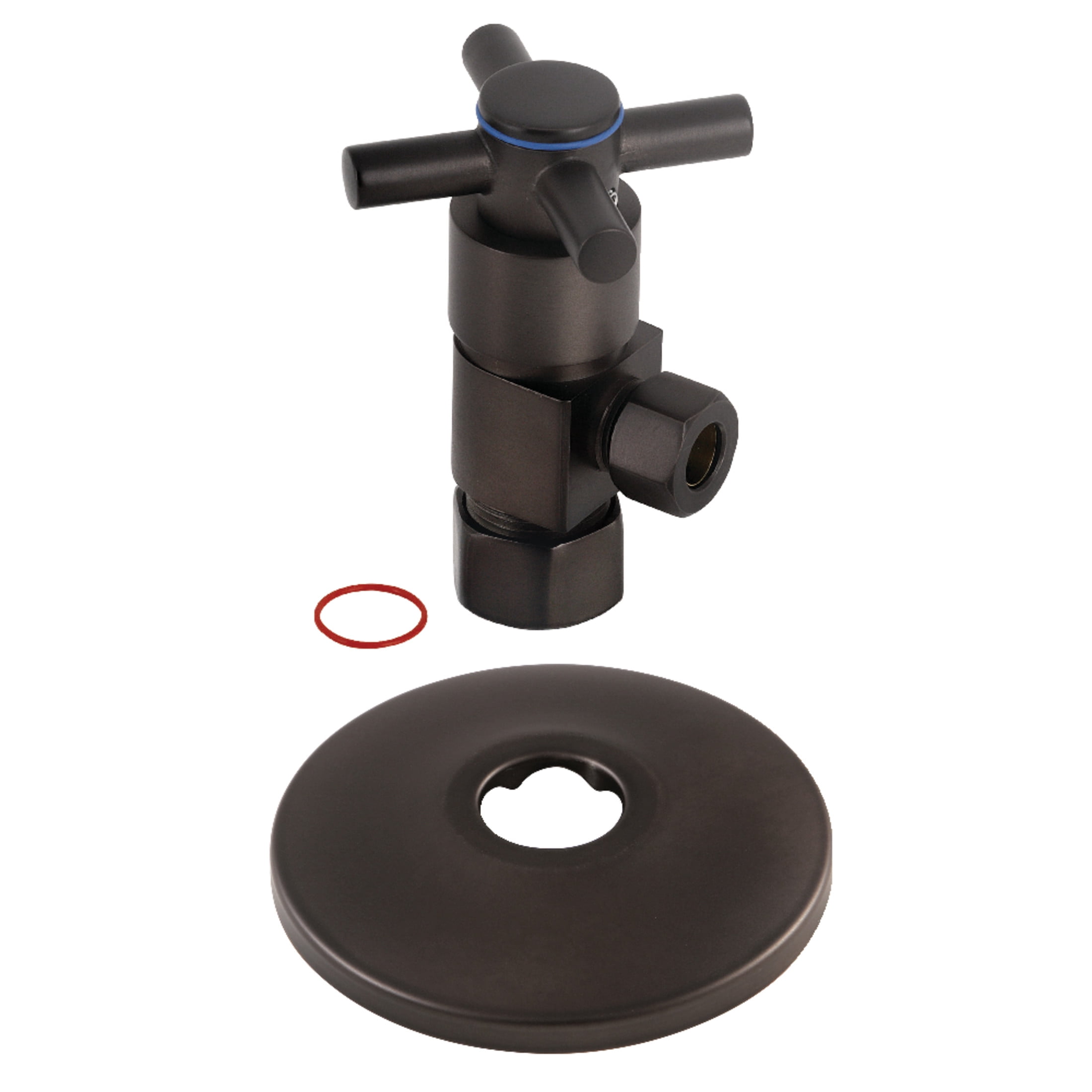 Kingston Brass CD53305DXK 5/8-Inch O.D. Comp x 3/8-Inch O.D. Comp Anti-Seize Deluxe Quarter-Turn Ceramic Hardisc Cartridge Angle Stop with Flange in Oil Rubbed Bronze