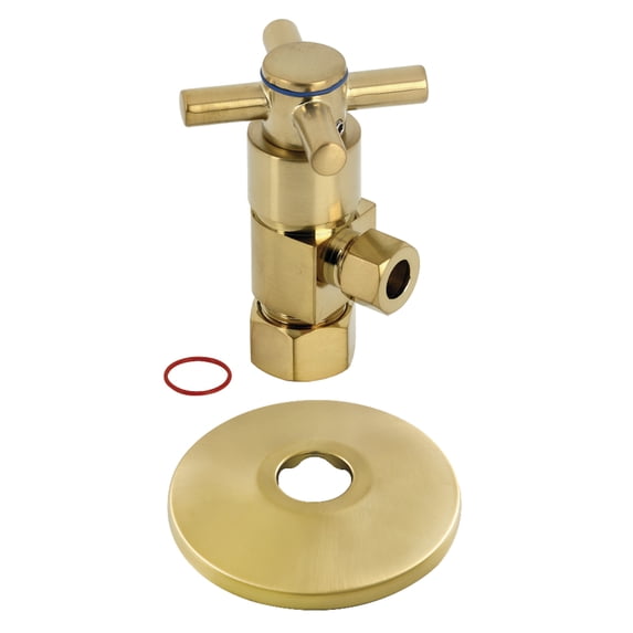 Kingston Brass CD53307DXK 5/8-Inch O.D. Comp x 3/8-Inch O.D. Comp Anti-Seize Deluxe Quarter-Turn Ceramic Hardisc Cartridge Angle Stop with Flange in Brushed Brass