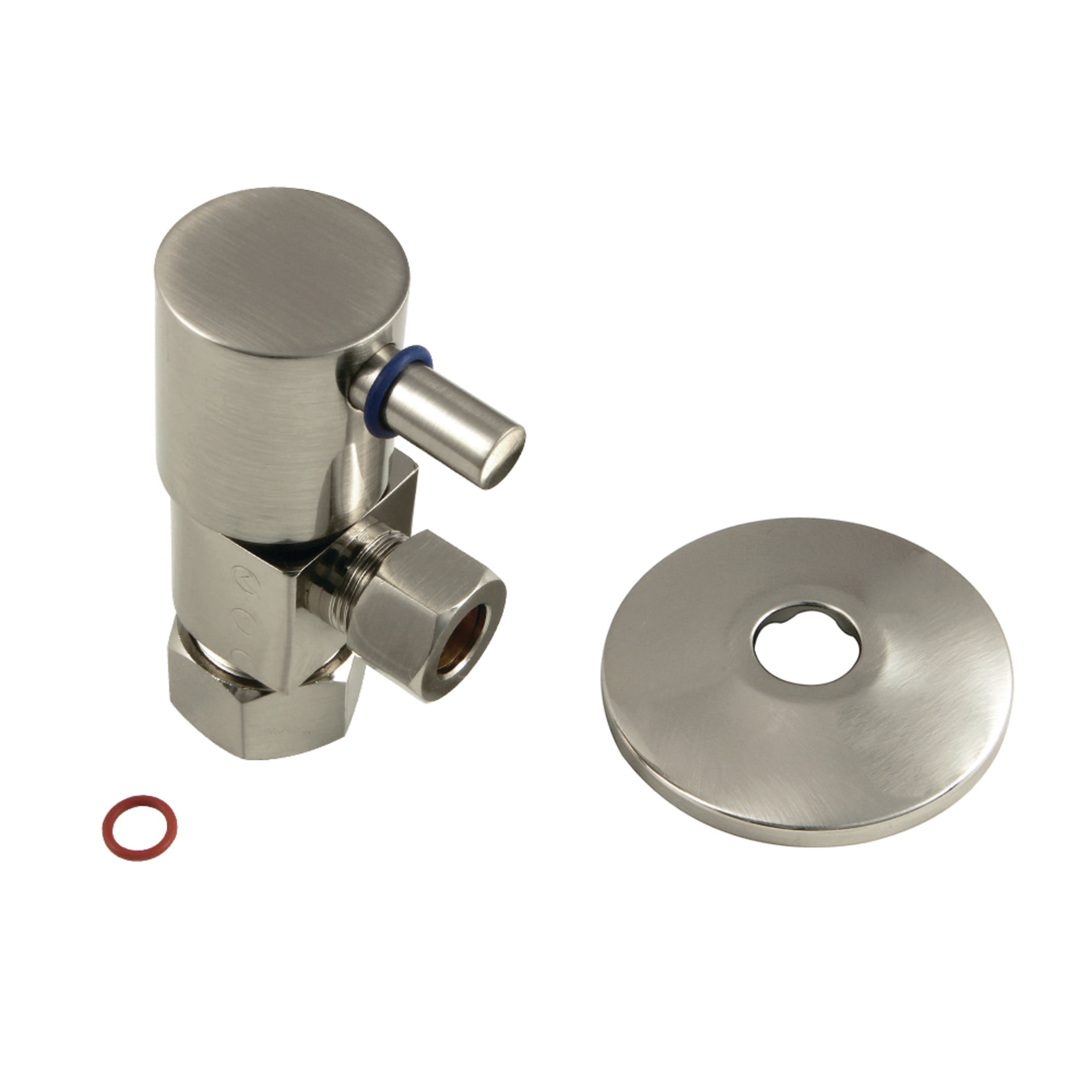 Kingston Brass CD53308DLK 5/8-Inch O.D. Comp x 3/8-Inch O.D. Comp Anti-Seize Deluxe Quarter-Turn Ceramic Hardisc Cartridge Angle Stop with Flange in Brushed Nickel